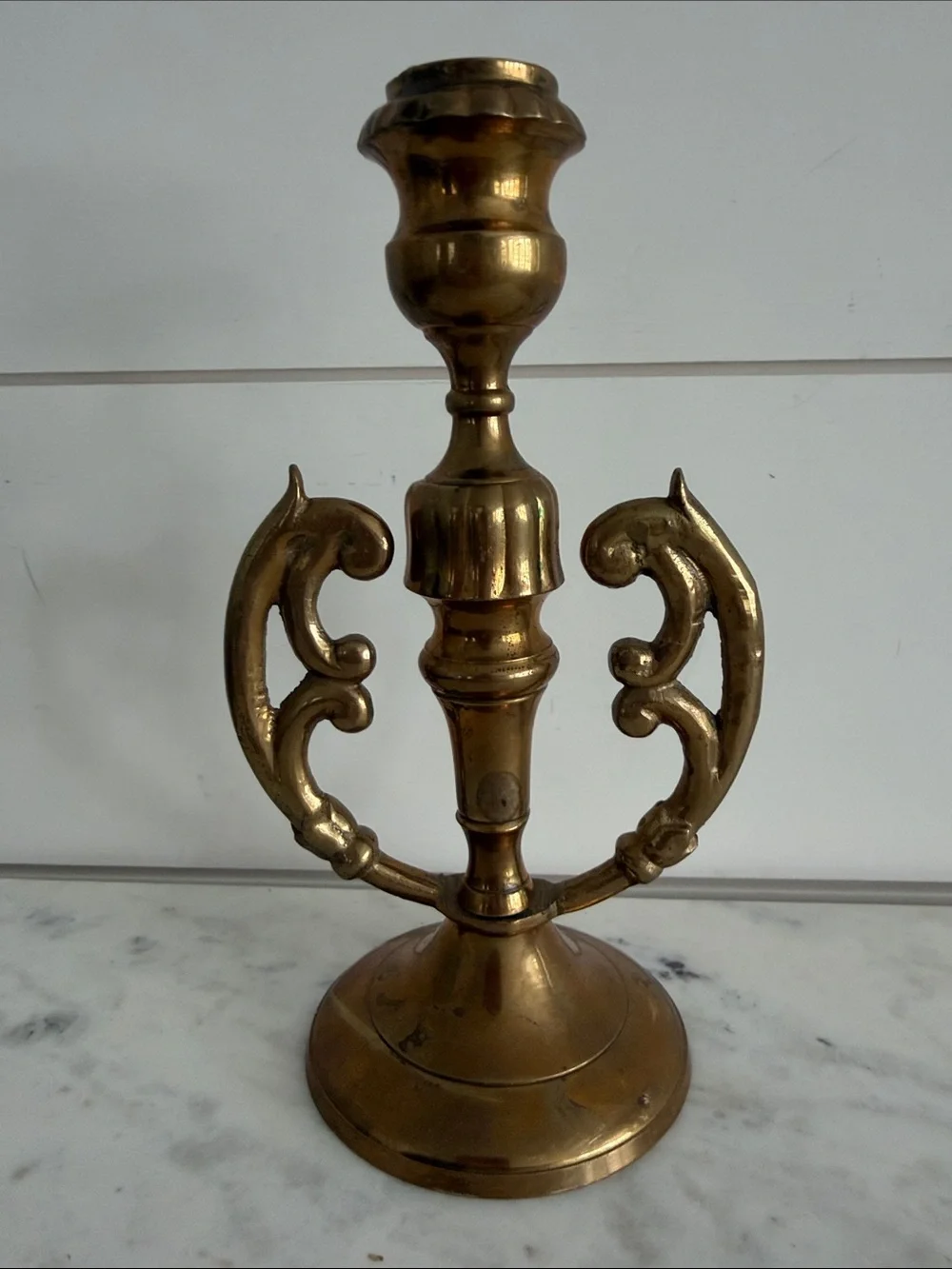 Vintage Brass Candle Holder Scrolls 6.5 inch